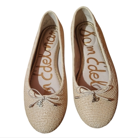 Sam Edelman Falcon Rafia Ballet  Flats With Bow In a Cream Color Size 7.5 - Picture 1 of 8